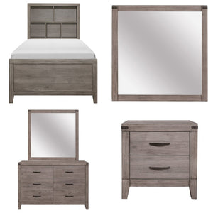 English Elm Twin Platform Bedroom Set Industrial Weathered Wood with Trundle and Bookcase Headboard B011S07437