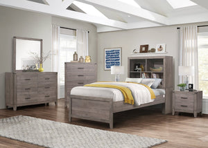 English Elm Twin Platform Bedroom Set Industrial Weathered Wood with Trundle and Bookcase Headboard B011S07437