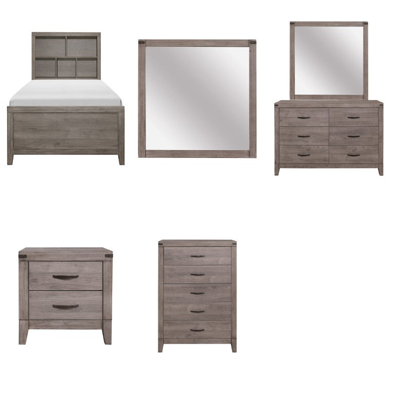 English Elm Twin Platform Bedroom Set with Trundle Bookcase Headboard Industrial Storage Six Piece B011S07438