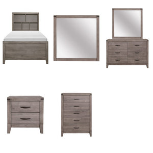 English Elm Twin Platform Bedroom Set with Trundle Bookcase Headboard Industrial Storage Six Piece B011S07438