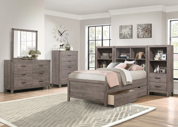 English Elm Twin Platform Bedroom Set with Trundle Bookcase Headboard Industrial Storage Six Piece B011S07438