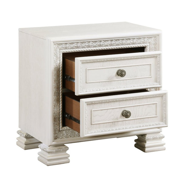 English Elm Eastern King 5 Piece Bedroom Set Pearl White Mansion Headboard with Ornate Carved Molding B011S07449