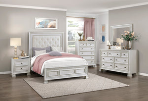 English Elm Eastern King Mansion Bedroom Set Pearl White Ash Veneer with Ornate Molding 6 Piece B011S07450
