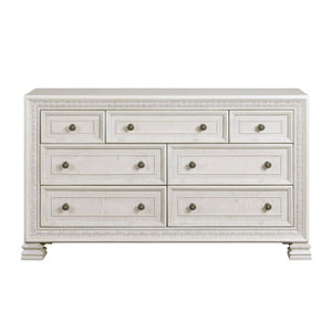 English Elm Eastern King Mansion Bedroom Set Pearl White Ash Veneer with Ornate Molding 6 Piece B011S07450