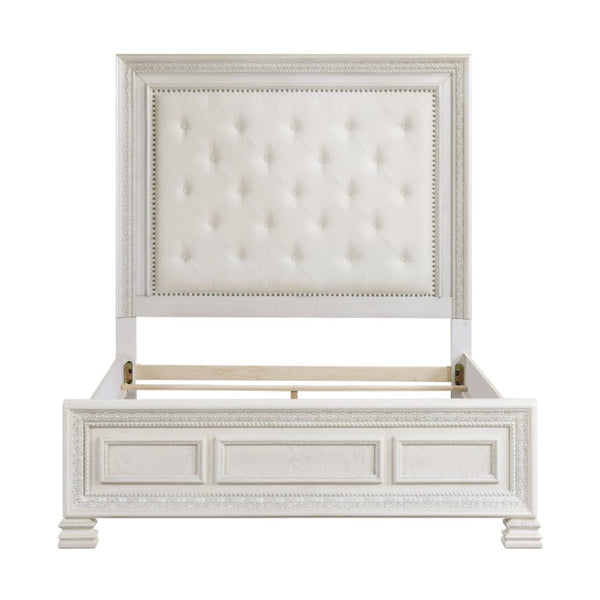 English Elm Eastern King Mansion Bedroom Set Pearl White Ash Veneer with Ornate Molding 6 Piece B011S07450