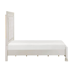 English Elm Eastern King Mansion Bedroom Set Pearl White Ash Veneer with Ornate Molding 6 Piece B011S07450