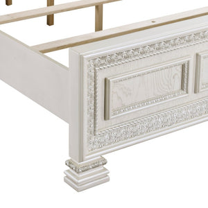 English Elm Eastern King Mansion Bedroom Set Pearl White Ash Veneer with Ornate Molding 6 Piece B011S07450