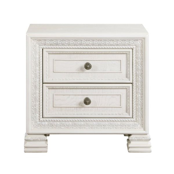 English Elm California King 5 Piece Bedroom Set Pearl White Ash Veneer with Tufted Mansion Headboard B011S07451