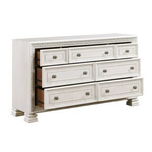 English Elm California King 5 Piece Bedroom Set Pearl White Ash Veneer with Tufted Mansion Headboard B011S07451