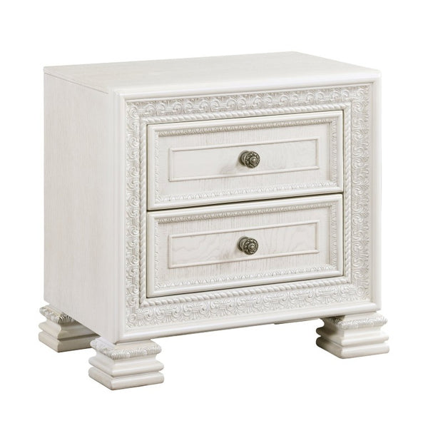 English Elm Queen Bedroom Set Six Piece Pearl White Classical Carved Wood Mansion Collection B011S07454