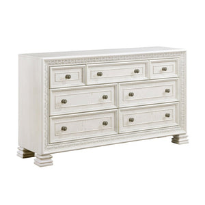 English Elm Queen Bedroom Set Six Piece Pearl White Classical Carved Wood Mansion Collection B011S07454