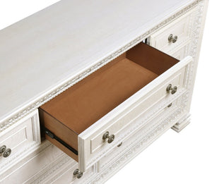 English Elm Queen Bedroom Set Six Piece Pearl White Classical Carved Wood Mansion Collection B011S07454