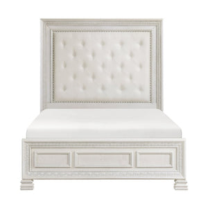 English Elm Queen Bedroom Set Six Piece Pearl White Classical Carved Wood Mansion Collection B011S07454