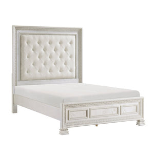English Elm Queen Bedroom Set Six Piece Pearl White Classical Carved Wood Mansion Collection B011S07454