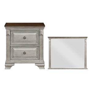 English Elm Night Stand and Mirror Set Oak Veneer Traditional Bedroom Furniture Two Tone Finish B011S07456