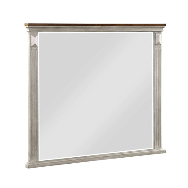 English Elm Night Stand and Mirror Set Oak Veneer Traditional Bedroom Furniture Two Tone Finish B011S07456