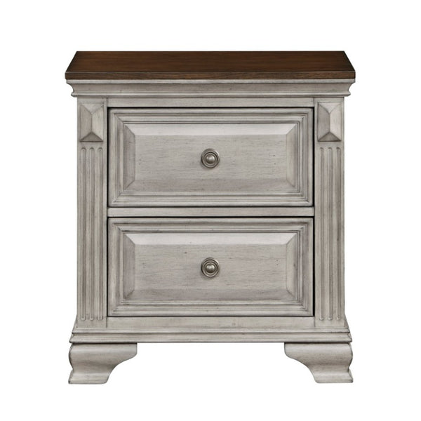 English Elm Night Stand and Mirror Set Oak Veneer Traditional Bedroom Furniture Two Tone Finish B011S07456