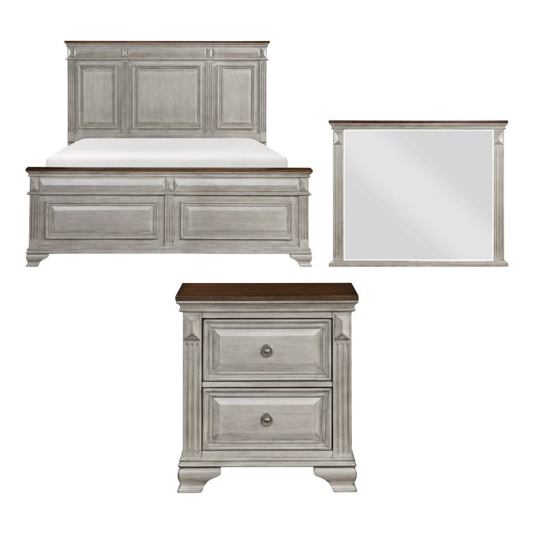 English Elm Queen Mansion Panel Bed Set with Oak Veneer Finish Traditional Bedroom Collection B011S07463