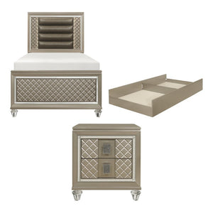 English Elm Twin Platform Bed Set with LED Headboard Glam Diamond Mirror Girls Bedroom B011S07489