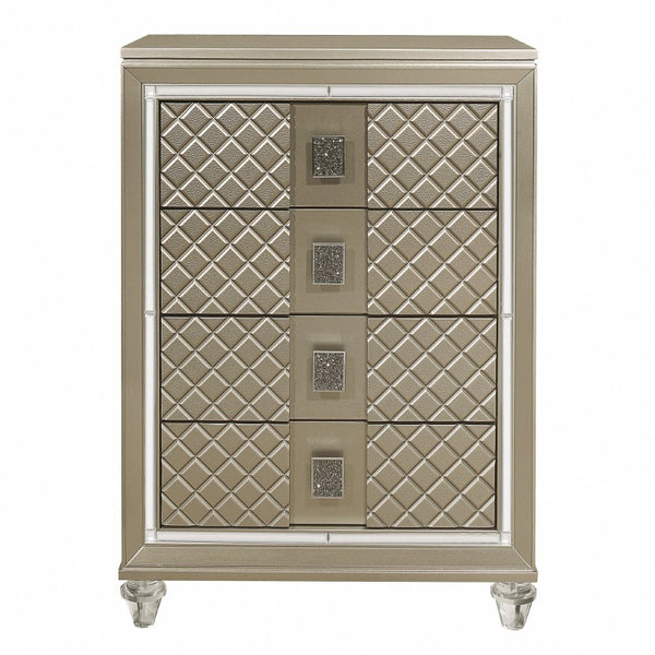 English Elm Twin Glam Bedroom Set with LED Headboard Diamond Panels Trundle and Metallic Finish B011S07490