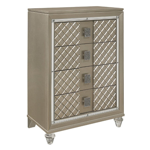 English Elm Twin Glam Bedroom Set with LED Headboard Diamond Panels Trundle and Metallic Finish B011S07490