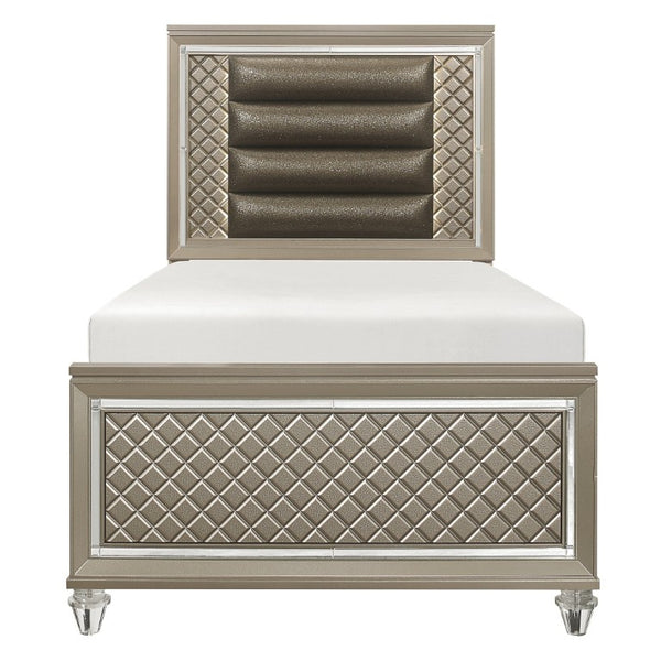 English Elm Twin Glam Bedroom Set with LED Headboard Diamond Panels Trundle and Metallic Finish B011S07490