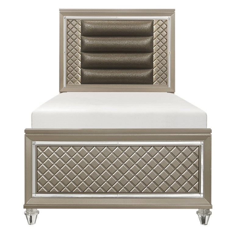 English Elm Twin Platform Bedroom Set with LED Headboard Glamour Metallic Finish and Mirror Trim B011S07491