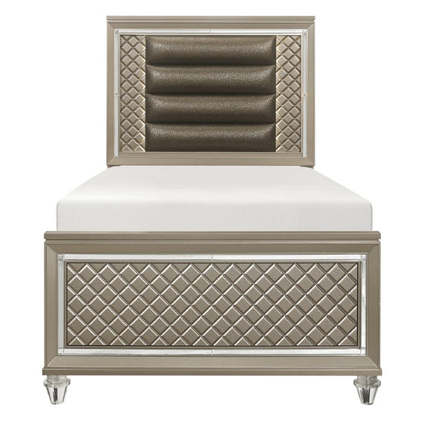 English Elm Twin Platform Bedroom Set with LED Headboard Glamour Metallic Finish and Mirror Trim B011S07491