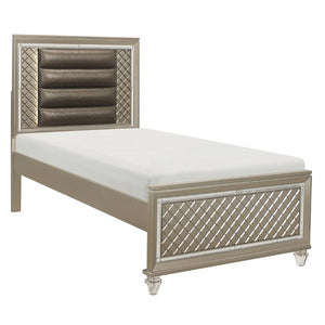 English Elm Twin Platform Bedroom Set with LED Headboard Glamour Metallic Finish and Mirror Trim B011S07491