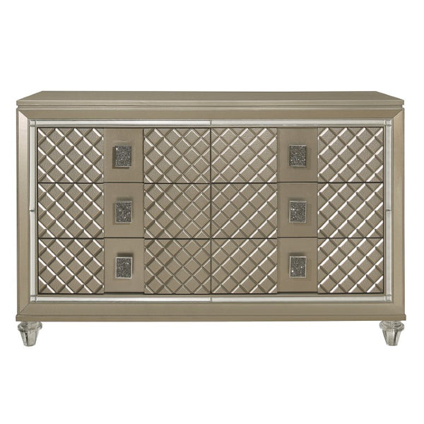 English Elm Twin Platform Bedroom Set with LED Headboard Glamour Metallic Finish and Mirror Trim B011S07491