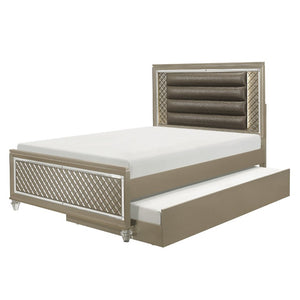 English Elm Twin Platform Bedroom Set with LED Accents Glam Diamond Panels Trundle Included B011S07492