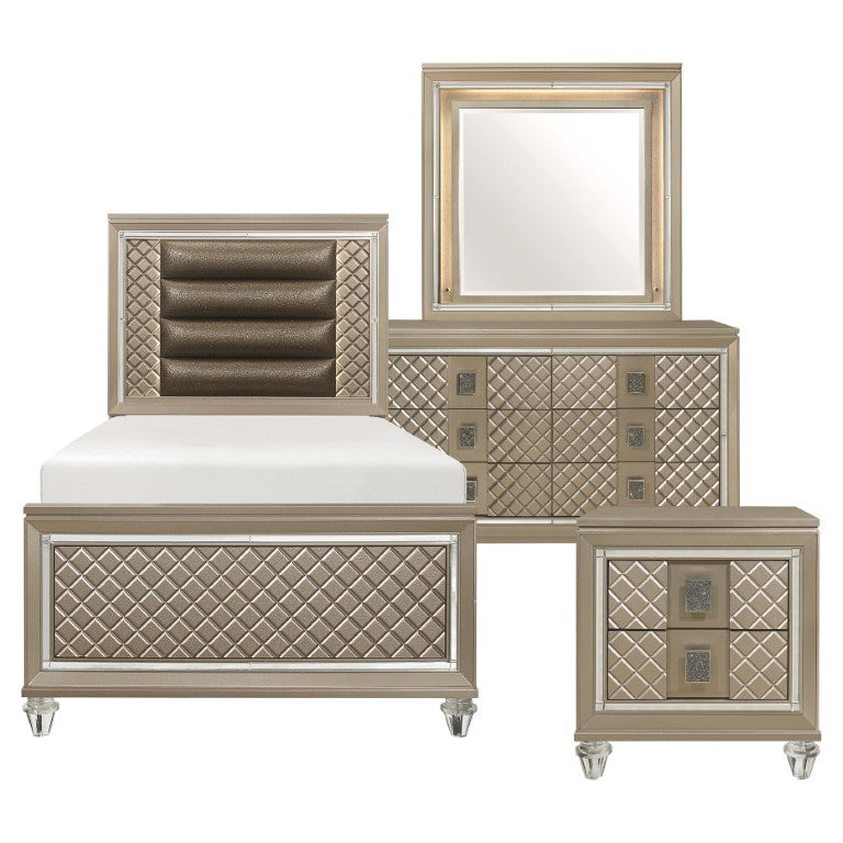 English Elm Twin Platform Bedroom Set with LED Backlit Headboard and Champagne Glam Finish B011S07493