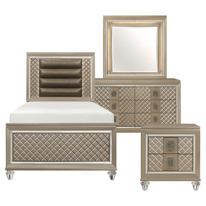 English Elm Twin Platform Bedroom Set with LED Backlit Headboard and Champagne Glam Finish B011S07493