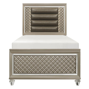 English Elm Twin Platform Bedroom Set with LED Backlit Headboard and Champagne Glam Finish B011S07493