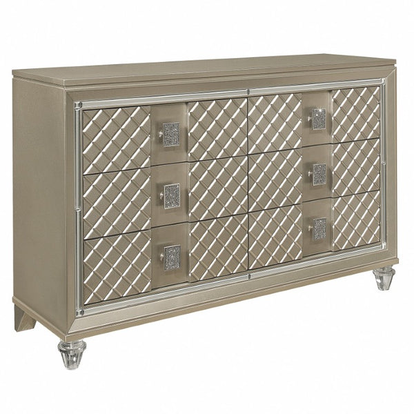 English Elm Twin Platform Bedroom Set with LED Backlit Headboard and Champagne Glam Finish B011S07493