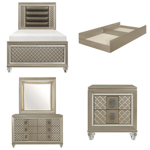 English Elm Twin Platform Bed Set with Trundle Dresser and Nightstands in Glam Champagne Finish B011S07494