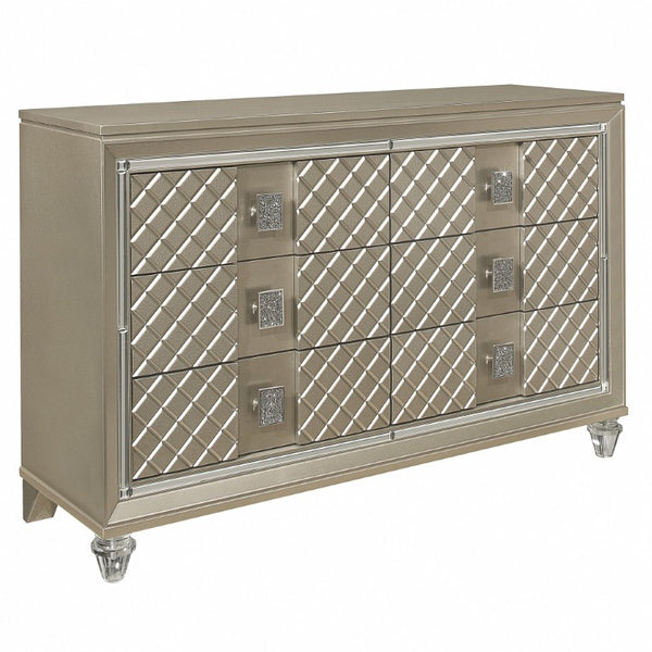 English Elm Twin Platform Bed Set with Trundle Dresser and Nightstands in Glam Champagne Finish B011S07494