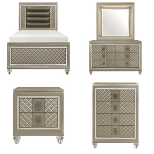 English Elm Twin Platform Bedroom Set with LED Lighting Glam Champagne Metallic Finish 5 Pc B011S07495