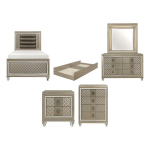 English Elm Twin Glam Bedroom Set with LED Headboard Champagne Metallic Finish 6 Piece Suite B011S07496