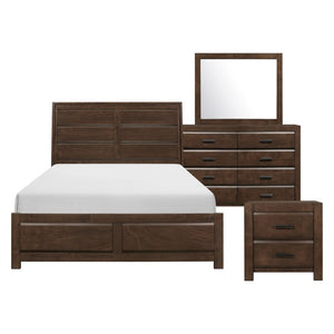 English Elm Eastern King Bedroom Set with Dresser Mirror and Nightstands in Espresso Veneer B011S07504