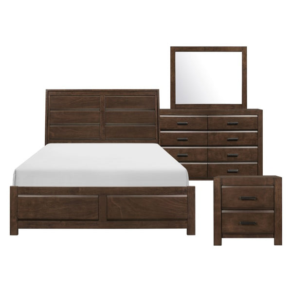 English Elm Eastern King Bedroom Set with Dresser Mirror and Nightstands in Espresso Veneer B011S07504