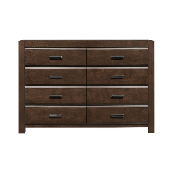 English Elm Eastern King Bedroom Set with Dresser Mirror and Nightstands in Espresso Veneer B011S07504