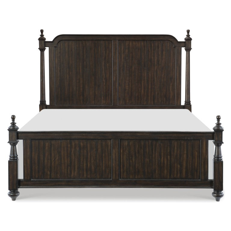 English Elm Queen Bed and Nightstand Set Acacia Veneer Textured Charcoal Finish with Finial Posts B011S07515