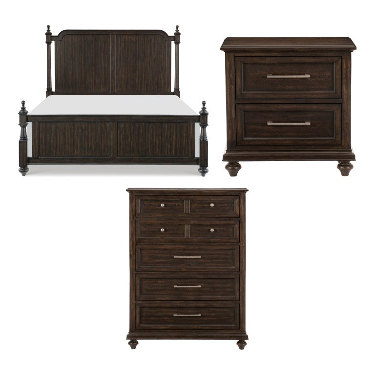 English Elm Queen Bed Nightstand and Chest Set Acacia Veneer Reclaimed Wood Transitional Bedroom B011S07517
