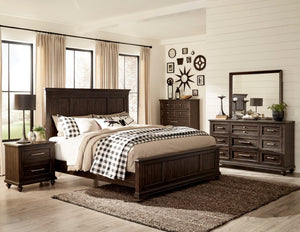 English Elm Queen Bed Nightstand and Chest Set Acacia Veneer Reclaimed Wood Transitional Bedroom B011S07517