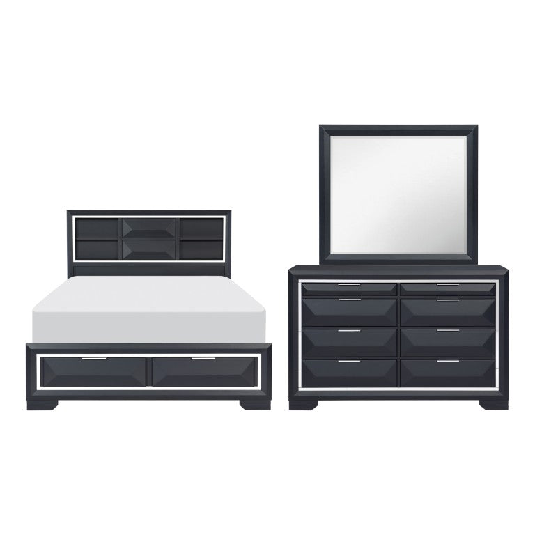 English Elm Queen Bedroom Set with Bookcase Headboard Storage Footboard and Dresser in Bold Blue B011S07549