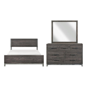 English Elm Queen Panel Bed Dresser Mirror Set Contemporary Melamine with Antique Silver Accents B011S07552