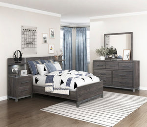 English Elm Queen Panel Bed Dresser Mirror Set Contemporary Melamine with Antique Silver Accents B011S07552