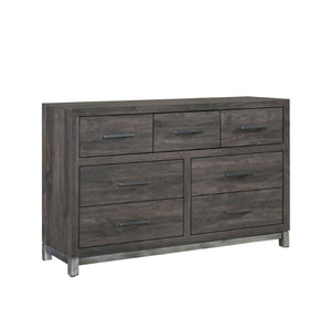 English Elm Queen Panel Bed Dresser Mirror Set Contemporary Melamine with Antique Silver Accents B011S07552