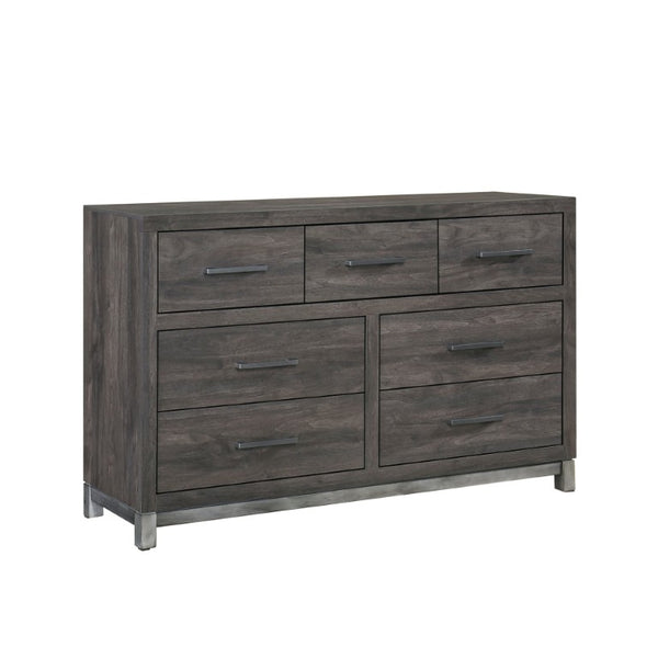 English Elm Queen Panel Bed Dresser Mirror Set Contemporary Melamine with Antique Silver Accents B011S07552